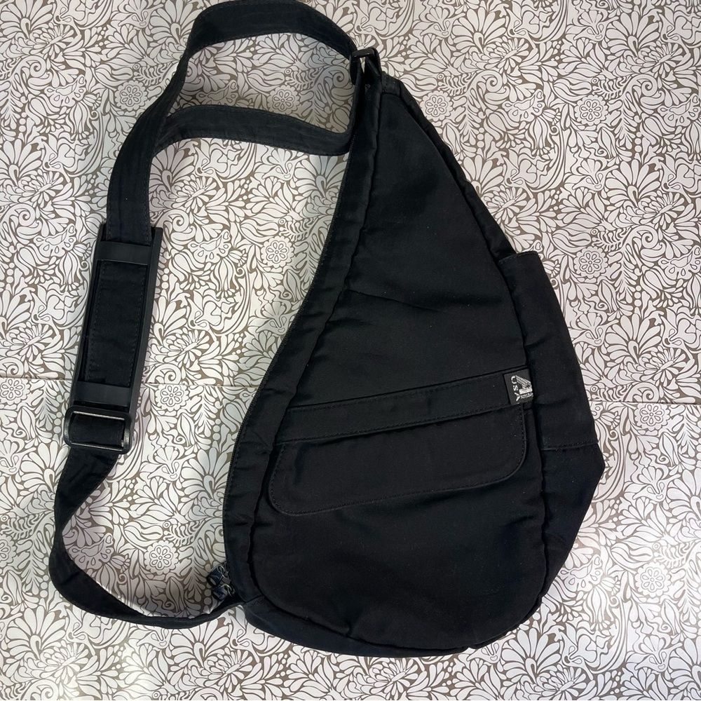 AmeriBag Healthy Back Bag Black Nylon Sling Shoulder Crossbody Travel Purse